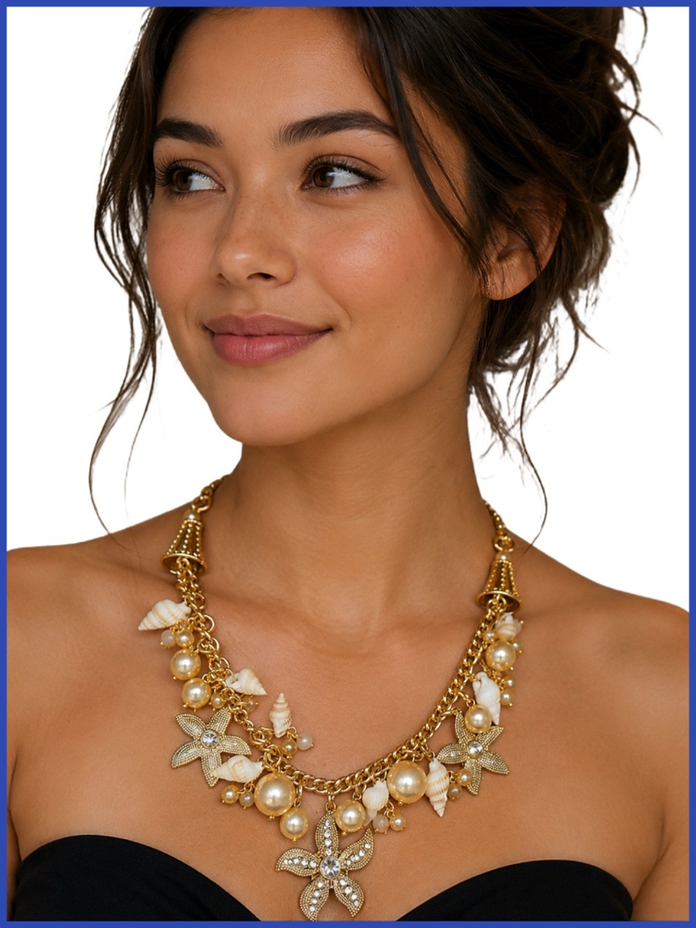 Natasha Accessories Seashells & Starfish Gold Necklace